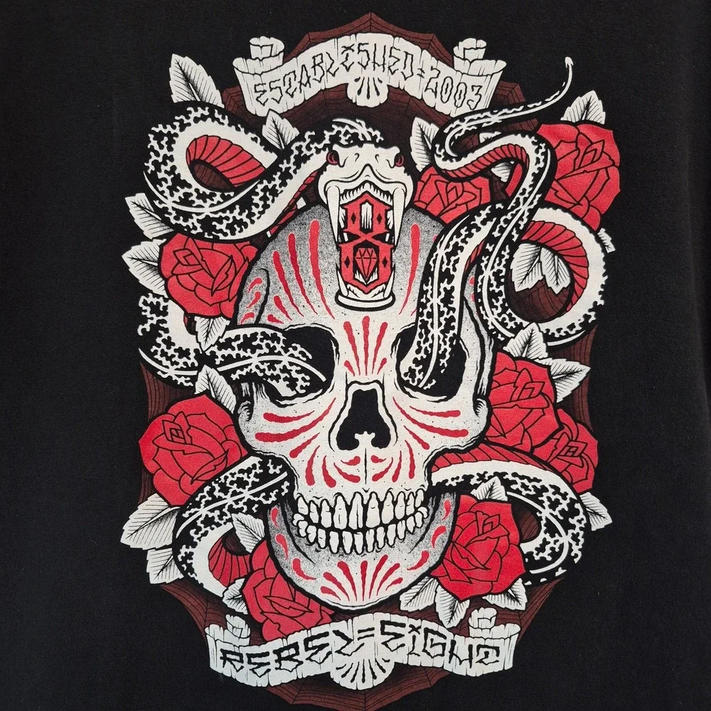 VINTAGE Rebel Eight Y2K Graphic Skull and Snake TShirt Size L‎ Black Goth Grunge